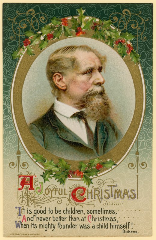 Cartão de Natal, com Charles Dickens de English School
