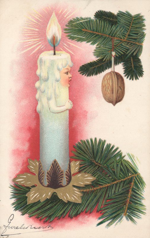 Cartão de Natal com uma vela de árvore de Natal de English School