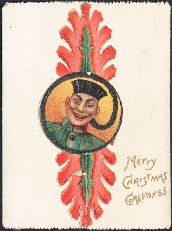 Cartão de Natal com uma imagem de um homem oriental de English School