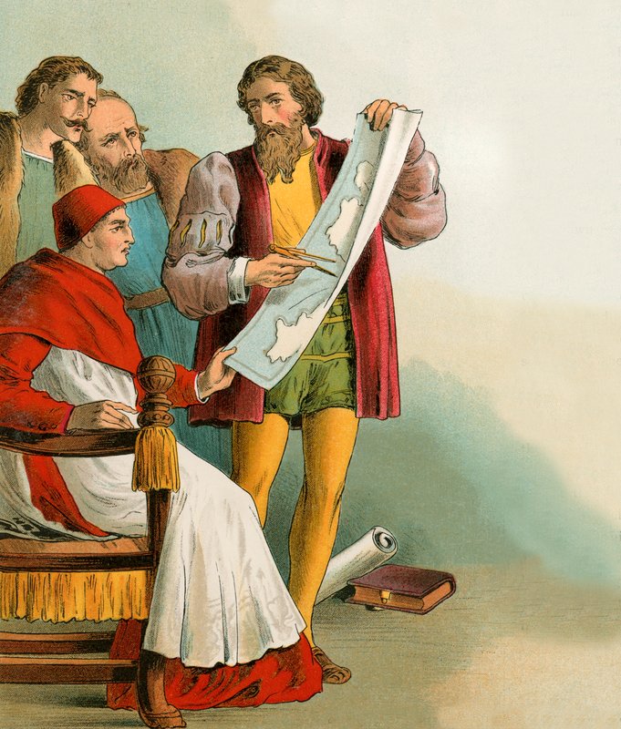 Cristóvão Colombo mostrando seus planos para os portugueses que o traíram de English School