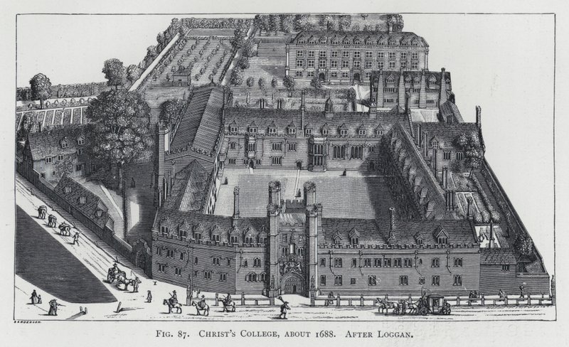 Christ "s College, por volta de 1688, após Loggan de English School