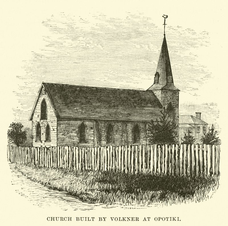 Igreja construída por Volkner em Opotiki de English School
