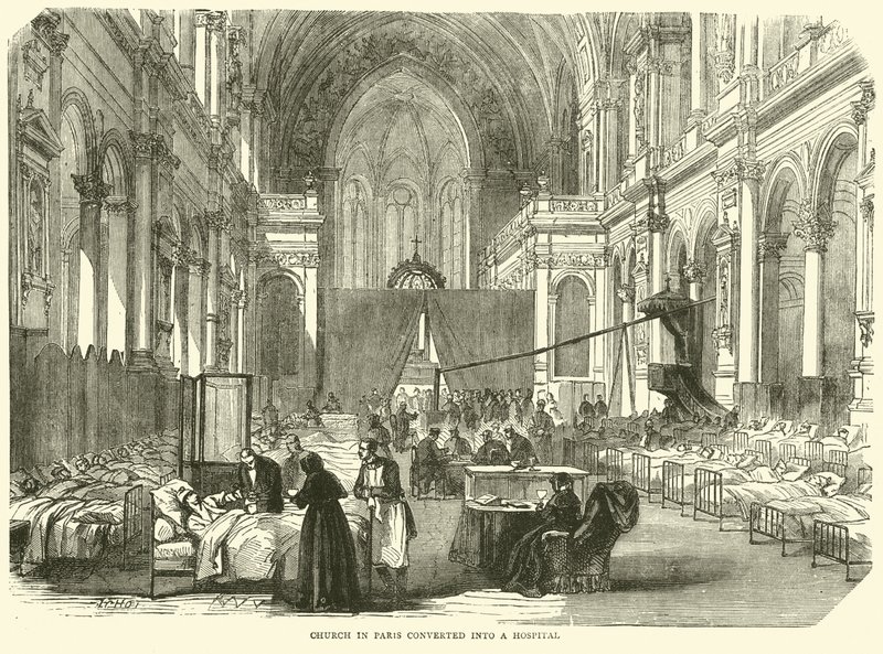 Igreja em Paris convertida em hospital, novembro de 1870 de English School