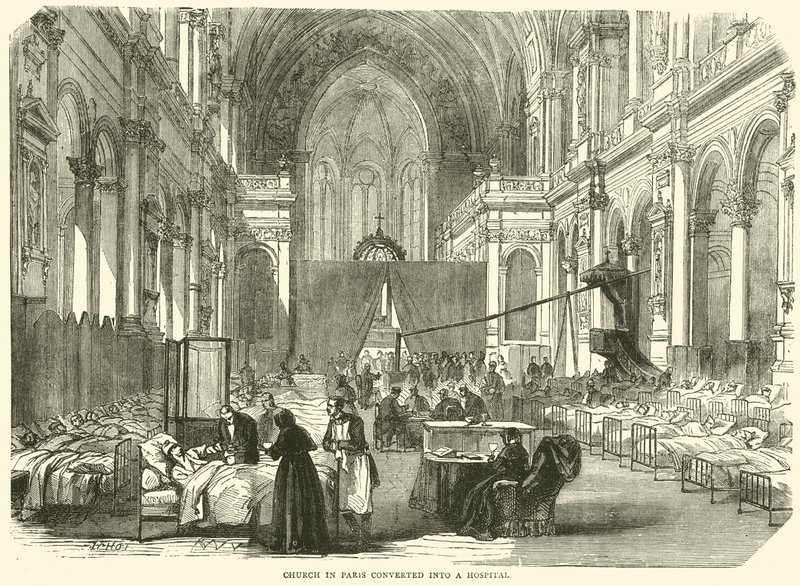 Igreja em Paris convertida em hospital, novembro de 1870 de English School