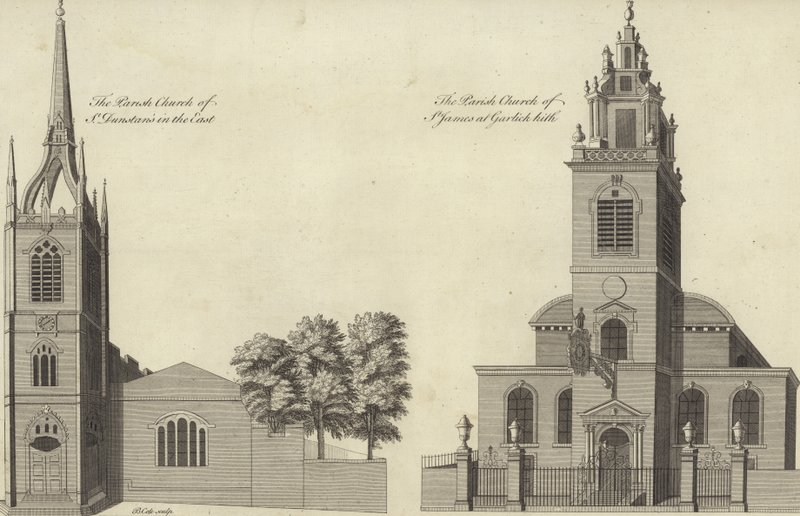 Igreja de St Dunstan no leste e Igreja de St James Garlickhythe, Londres de English School