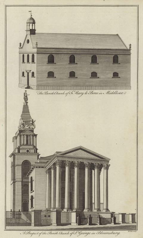 Igreja de St Marylebone em Middlesex e Igreja de St George em Bloomsbury, Londres de English School