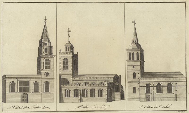 Igrejas de St Vedast, Foster Lane, Allhallows, Barking e St Peter em Cornhill, Londres de English School