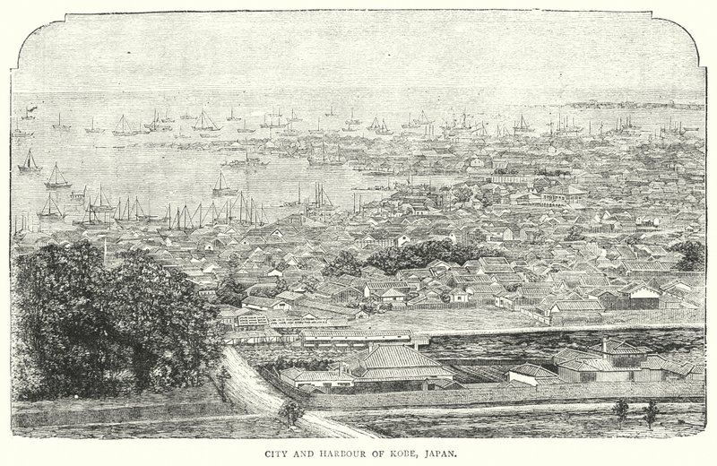 Cidade e Porto de Kobe, Japão (gravura) de English School