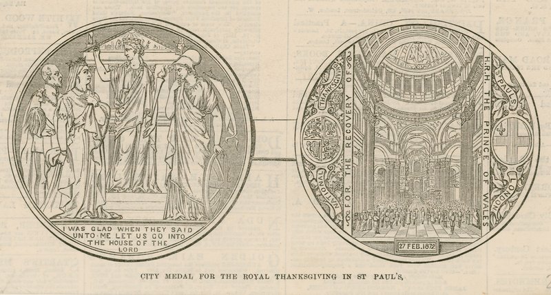 Medalha da cidade para o Real Dia de Ação de Graças na Catedral de St Pauls, em Londres, em 27 de fevereiro de 1872 de English School