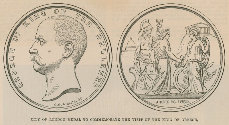 Medalha da cidade de Londres para comemorar a visita do rei da Grécia em junho de 1880 de English School