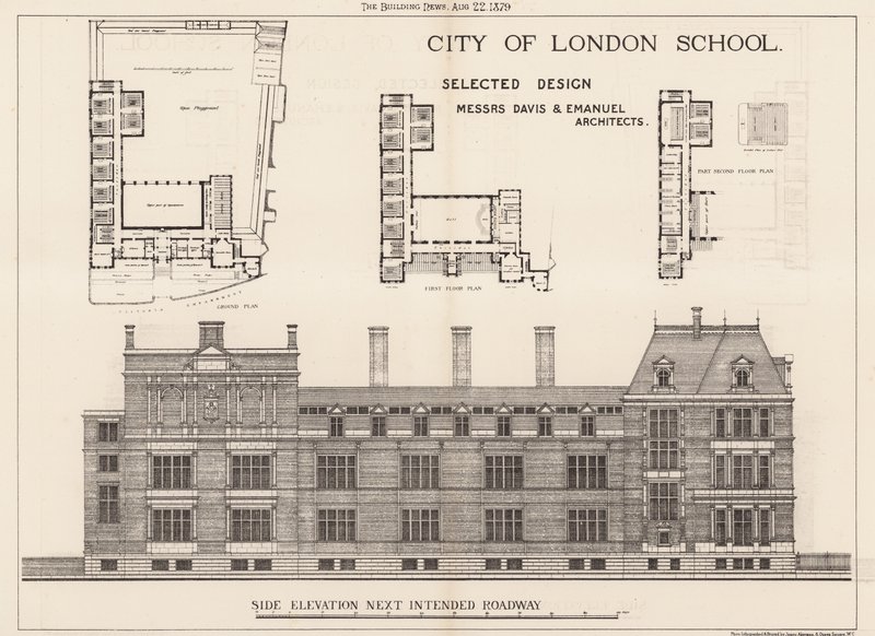 Escola da Cidade de Londres; elevação lateral de English School