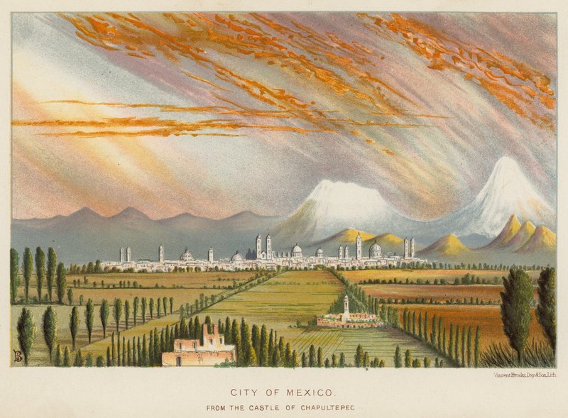 Cidade do México, a partir do Castelo de Chapultepec (cor litho) de English School