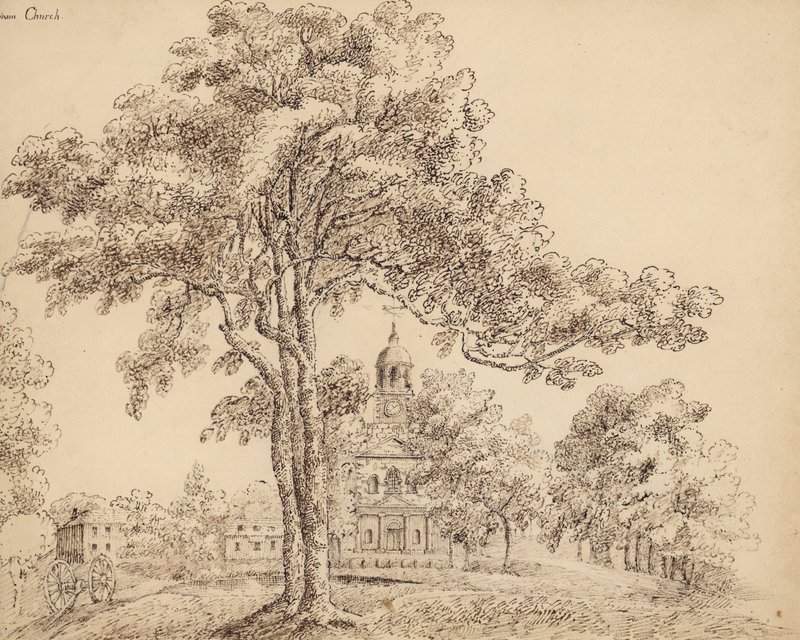 Igreja de Clapham, Surrey (tinta no papel) de English School