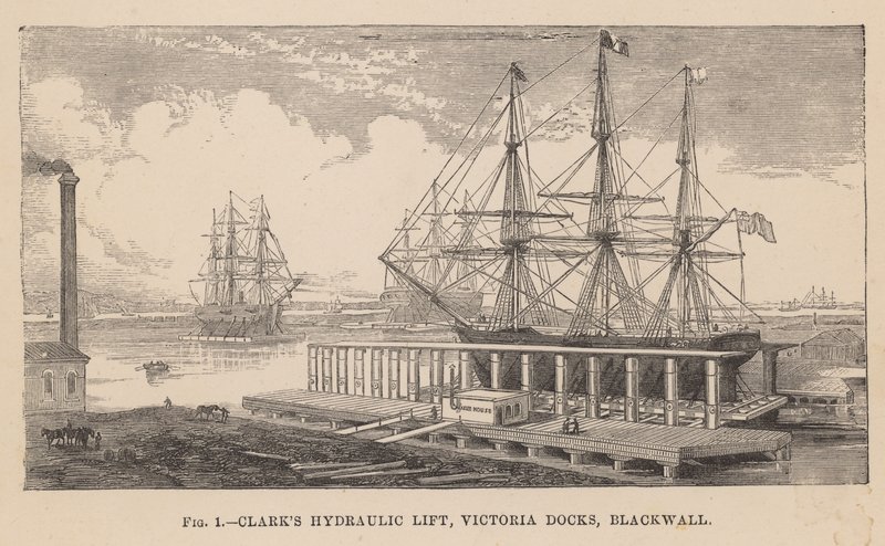 Clarks hidráulico elevador, Victoria Docks, Blackwall de English School
