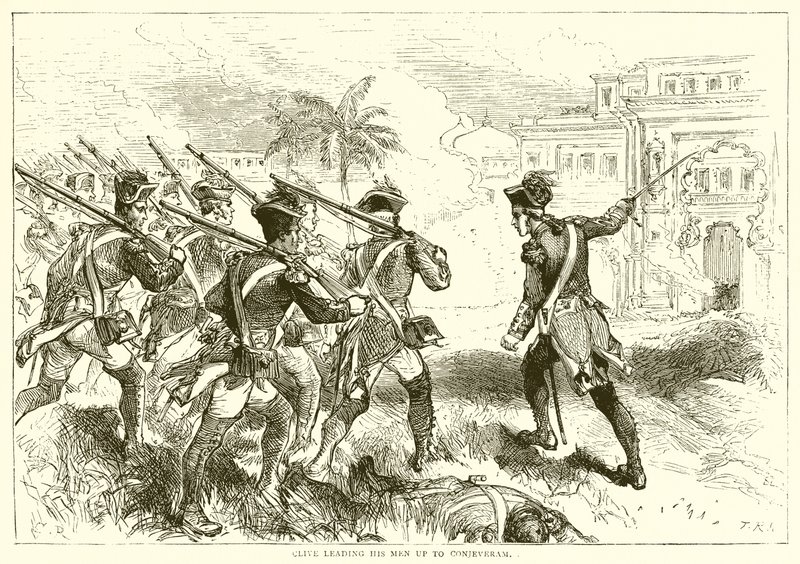 Clive levando seus homens até o Conjeveram (1751) de English School