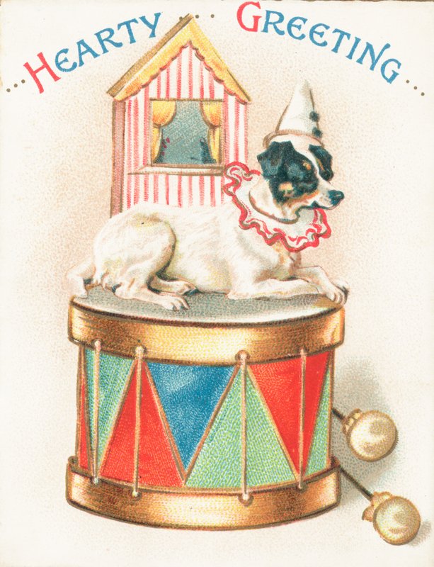 Palhaço, cão, brinquedo, tambor, natal, cartão de English School