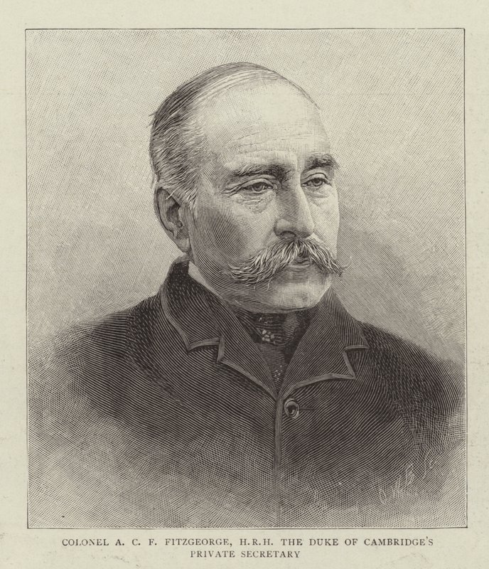 Coronel A C Fitzgeorge, HRH o Secretário Particular do Duque de Cambridge (gravura) de English School