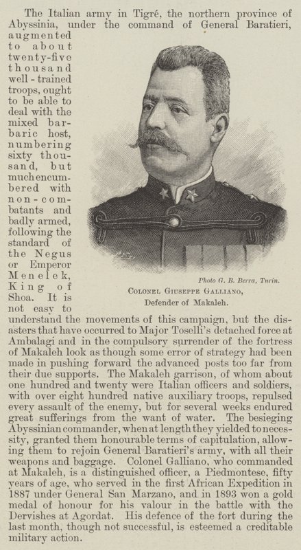 Coronel Giuseppe Galliano, Defensor de Makaleh (gravura) de English School