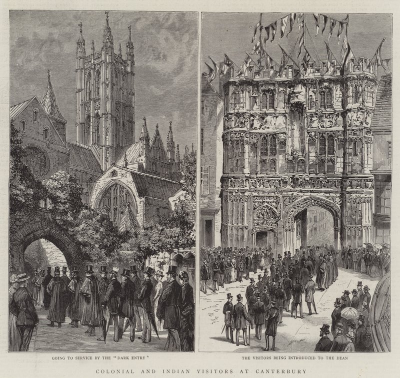 Visitantes coloniais e indianos em Canterbury (gravura) de English School