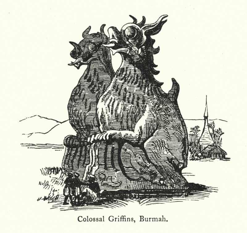Colossal Griffins, Burmah (gravura) de English School