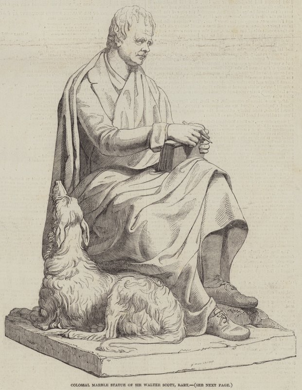 Estátua em mármore colossal de Sir Walter Scott, Baronete (gravura) de English School