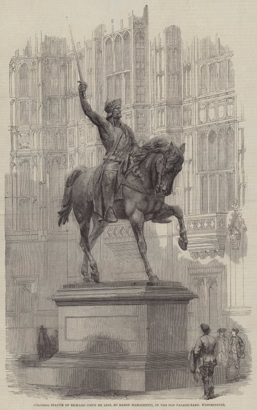 Estátua Colossal de Richard Coeur de Lion, do Barão Marochetti, no Old Palace-Yard, Westminster (gravura) de English School