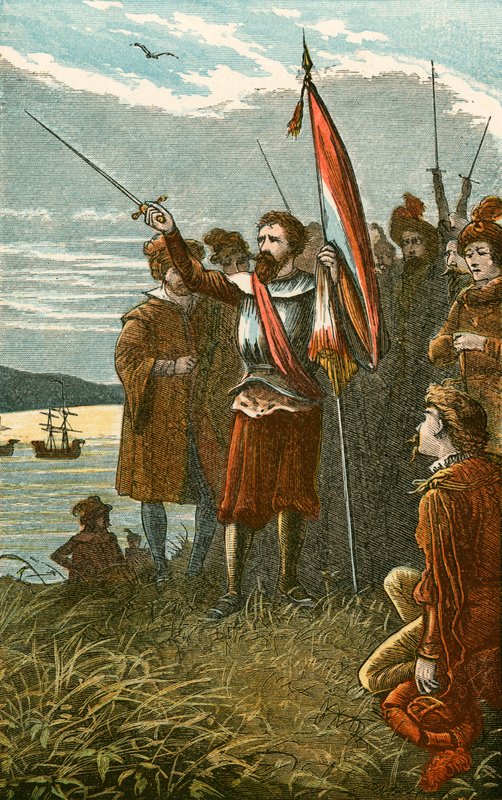 Columbus toma posse de San Salvador para a Espanha de English School