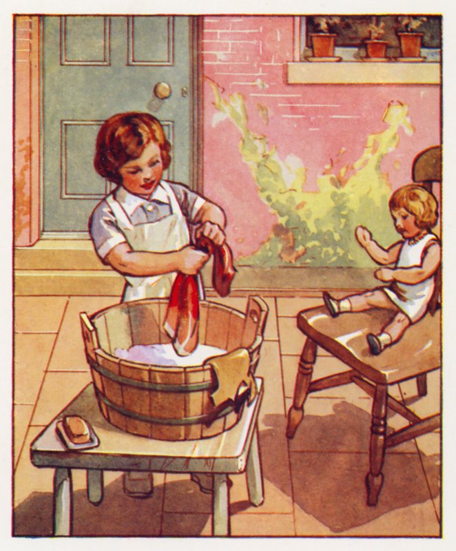 Comandos: Lavar o vestido da boneca (litografia a cores) de English School
