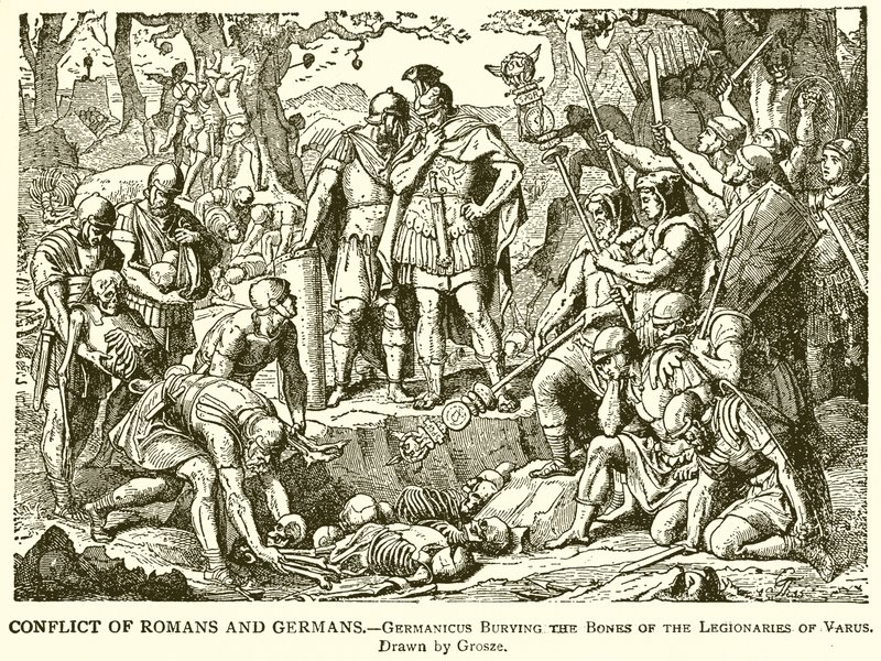 Conflito de Romanos e Alemães .-- Germanicus Enterrando os Ossos dos Legionários de Varus de English School