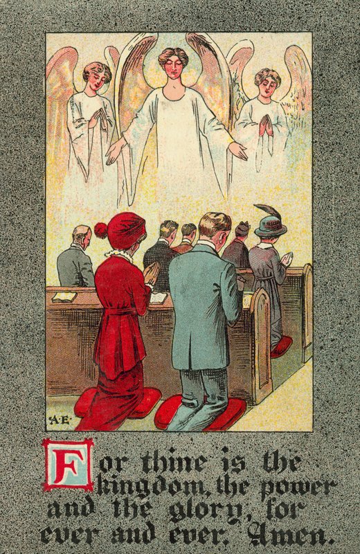 Congregação recitando a oração do Senhor (cor litho) de English School