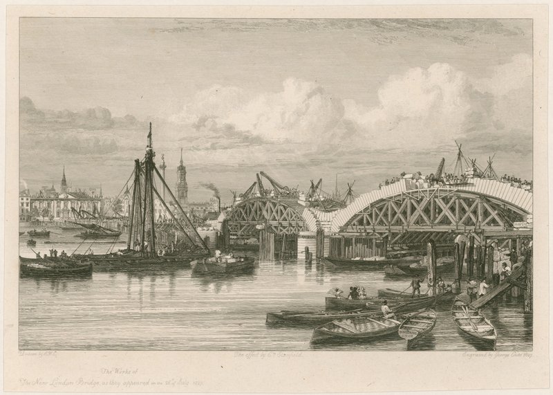 Construção da nova ponte de Londres, 26 de julho de 1827 de English School