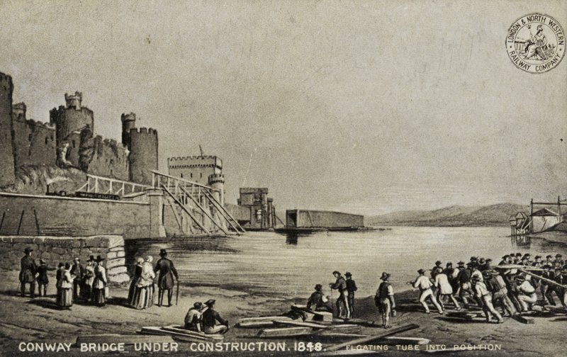 Conway Bridge em construção, 1848 de English School