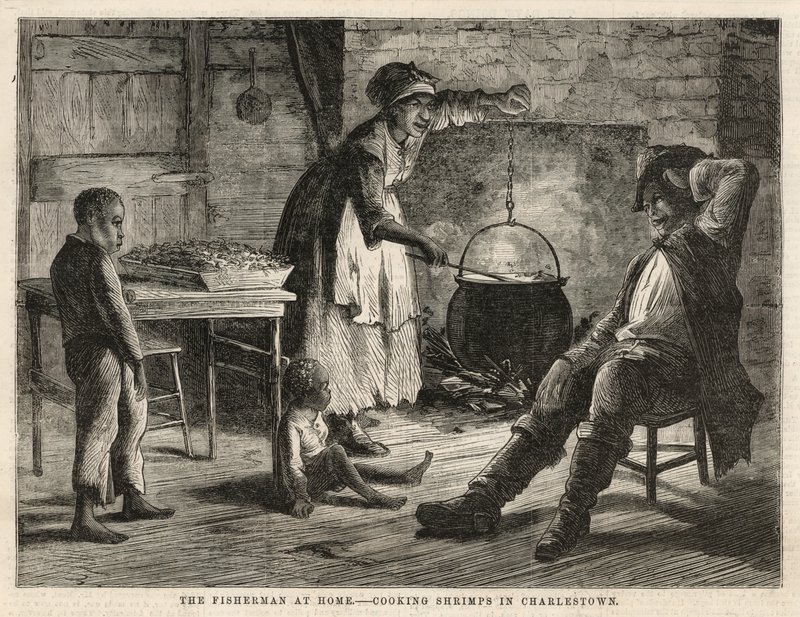 Cozinhando camarões em Charlestown de English School