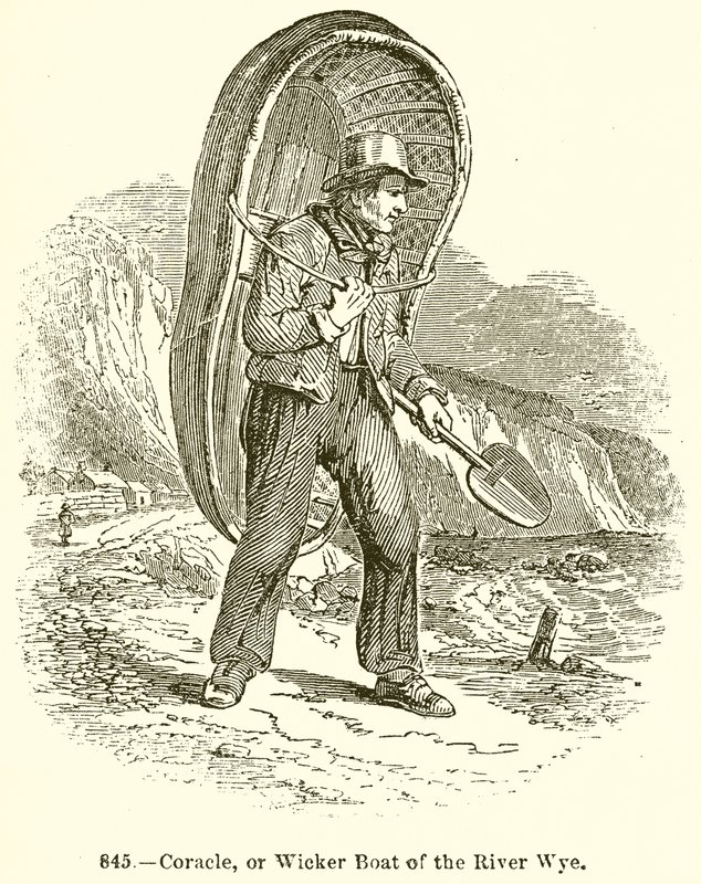 Coracle, ou barco de vime do rio Wye de English School