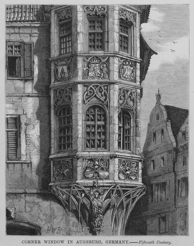 Janela de canto em Augsburg, Alemanha (gravura) de English School