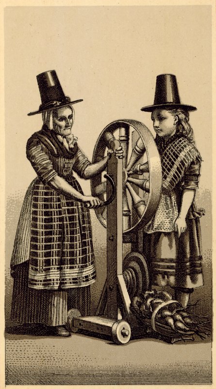 Trajes do País de Gales: Spinning Genny (lito) de English School