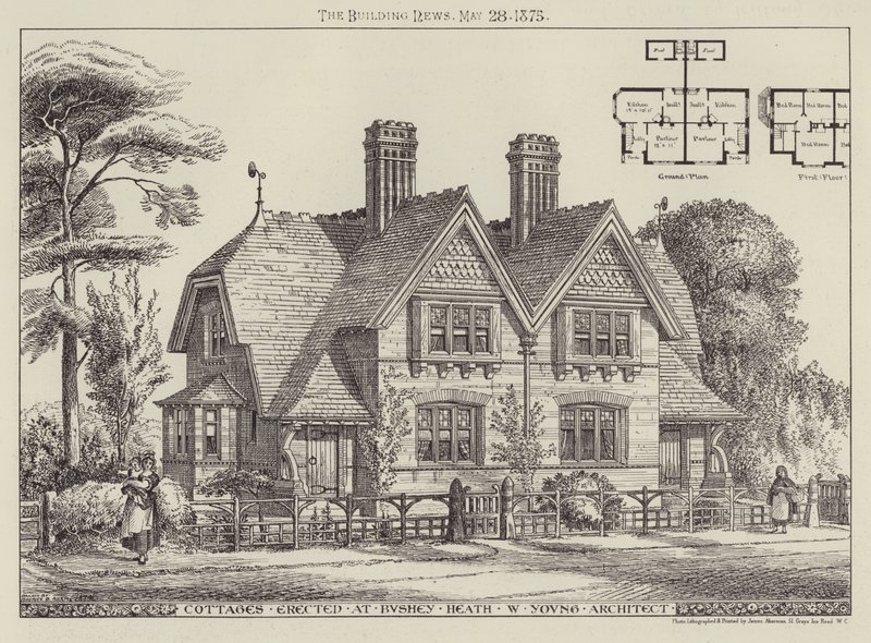 Casas de campo montadas em Bushey Heath (gravura) de English School