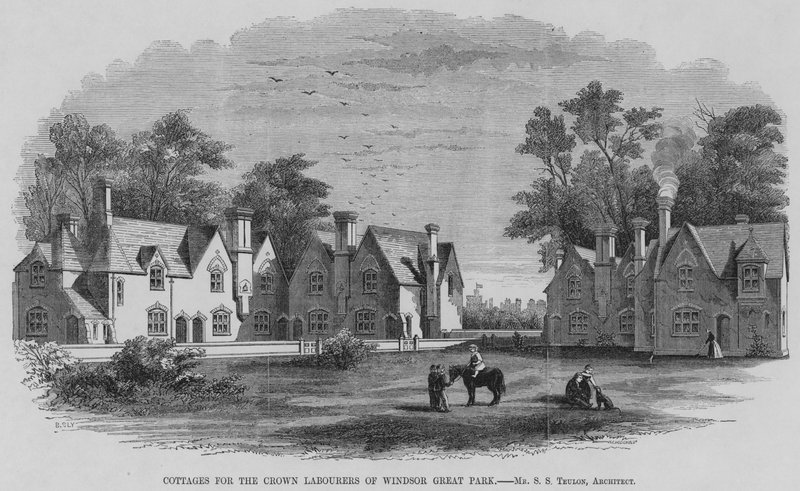 Casas de campo para os trabalhadores da Coroa de Windsor Great Park (gravura) de English School
