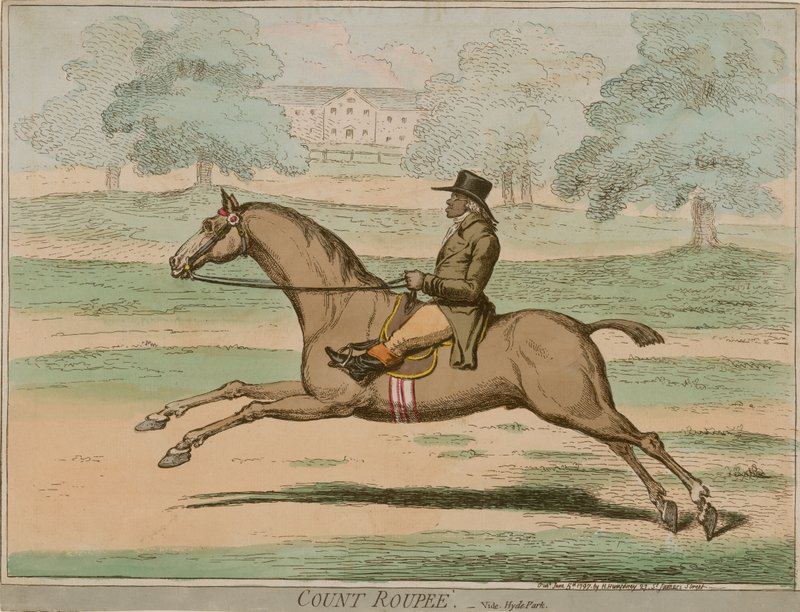 Conde Roupée, montado por Paul Benfield em Hyde Park, Londres de English School