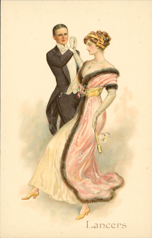 Casal a dançar os Lanceiros (cromolitho) de English School