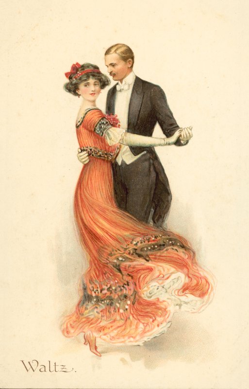 Casal a dançar a Valsa (cromolitho) de English School