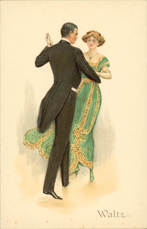 Casal a dançar a Valsa (cromolitho) de English School