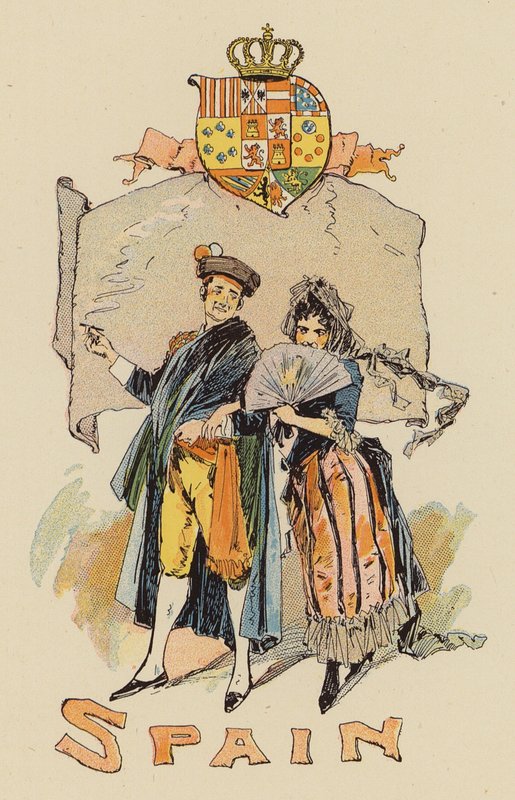 Casal em traje espanhol (lito colorido) de English School