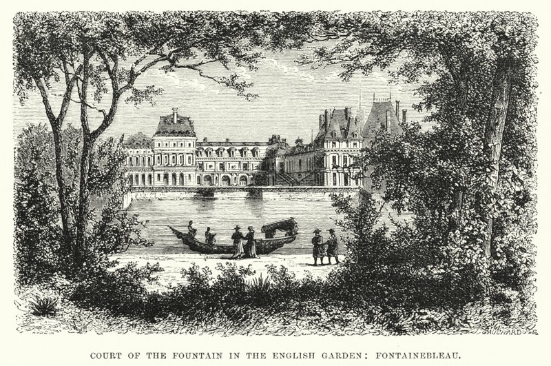 Corte da Fonte no Jardim Inglês, Fontainebleau (gravura) de English School