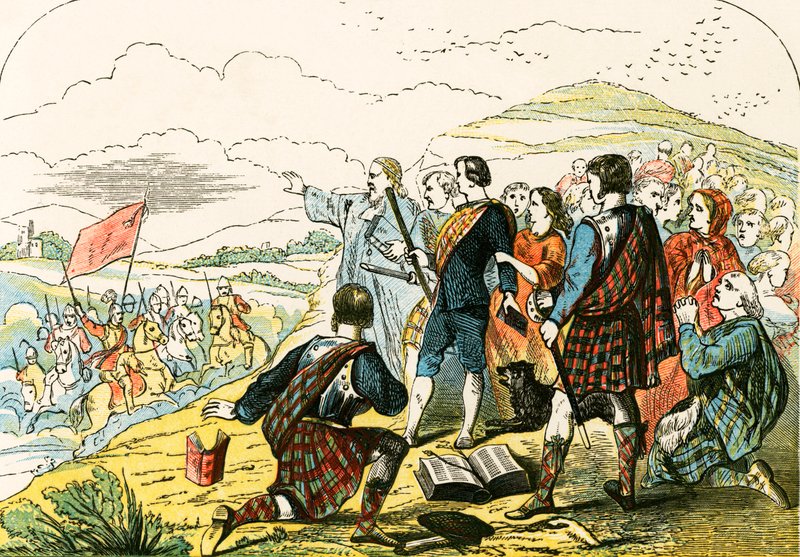 Covenanters atacados pelas tropas do rei de English School