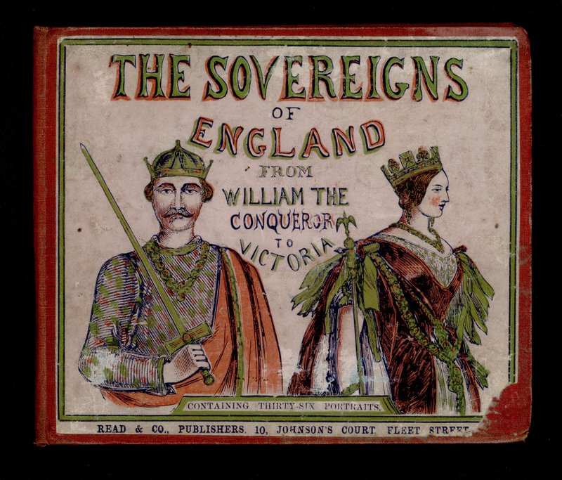 Ilustração da capa para The Sovereigns of England (gravura a cores) de English School