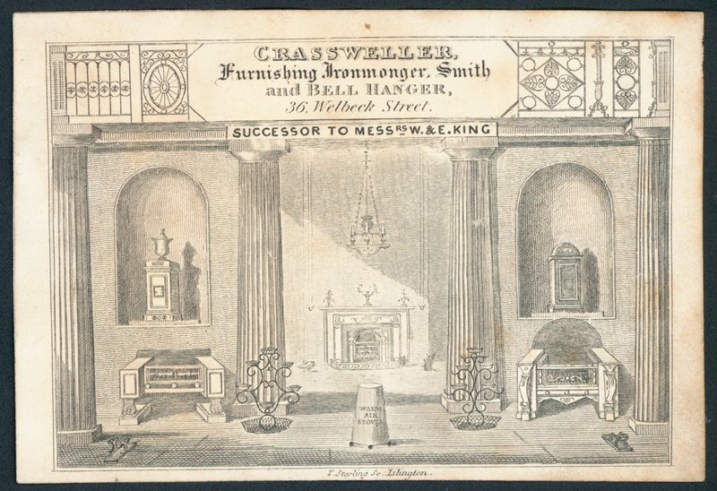 Crassweller, fornecedor de ferragens, ferreiro e gancho de sino, cartão de comércio de English School