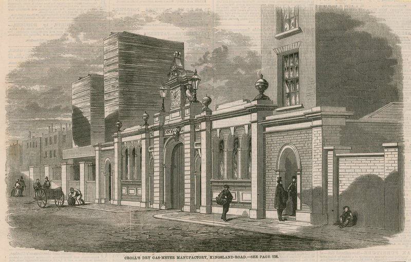 Manufactory seco do medidor de gás de Crolls, estrada de Kingsland, Londres de English School