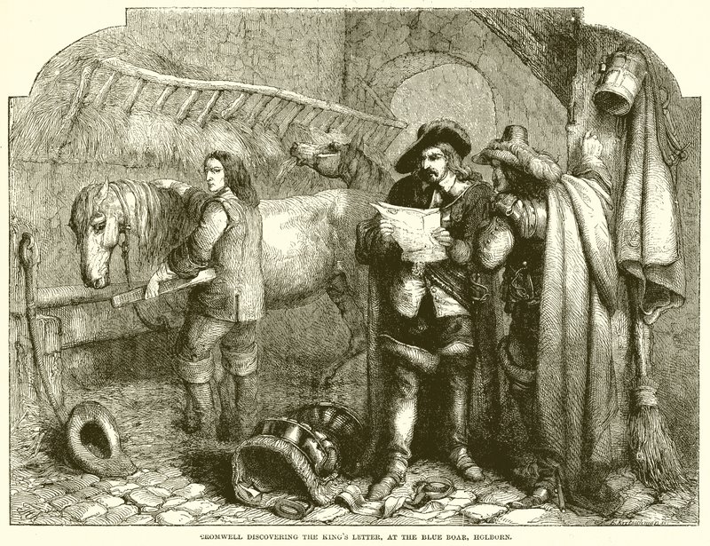 Cromwell descobrindo a carta dos reis, no javali azul, Holborn de English School
