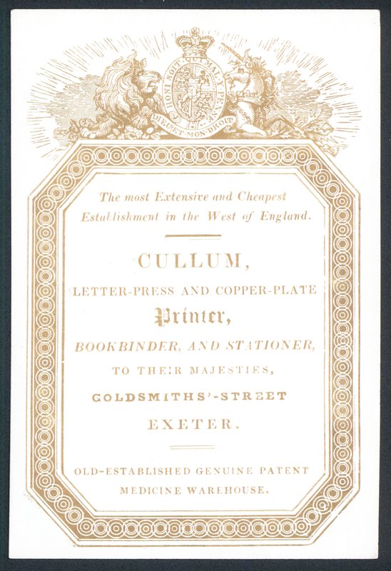 Cullum, Letter-Press e Copper-Plate Printer, cartão comercial de English School